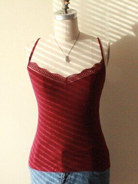 victoria’s secret red burgundy ribbed lace trim cami